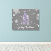 Paarse kerstboom en Snowflakes Canvas afdrukken (Insitu (Houten vloer))
