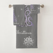 Paarse kerstboom en snowflakes handdoekset bad handdoek (Insitu)