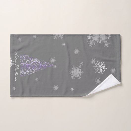 Paarse kerstboom en snowflakes handdoekset bad handdoek (Handdoek)