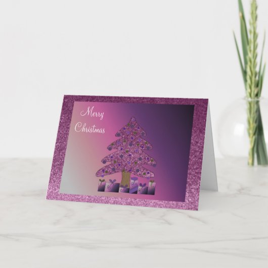Paarse kerstboom feestdagen kaart (Voorkant)