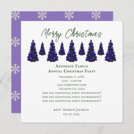 Paarse kerstboom kaart (Voorkant / Achterkant)