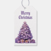 Paarse kerstboom Nostalgisch Vrolijk Kerstfeest Cadeaulabel (Voorkant)