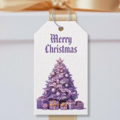 Paarse kerstboom Nostalgisch Vrolijk Kerstfeest Cadeaulabel