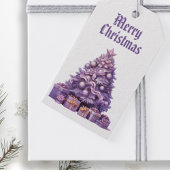 Paarse kerstboom Nostalgisch Vrolijk Kerstfeest Cadeaulabel
