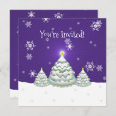 Paarse kerstboomuitnodiging kaart (Voorkant / Achterkant)