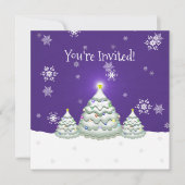 Paarse kerstboomuitnodiging kaart (Voorkant)