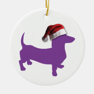 Paarse kerstdachshund keramisch ornament