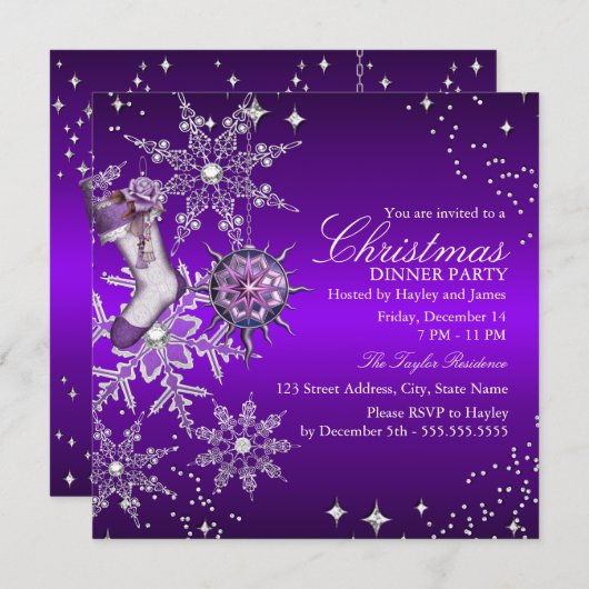 Paarse kerstfeestdag 3 kaart (Voorkant / Achterkant)