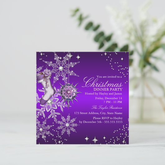 Paarse kerstfeestdag 3 kaart (Staand voorkant)