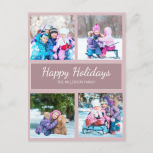 Paarse Kerstgroet met meerdere foto's Briefkaart