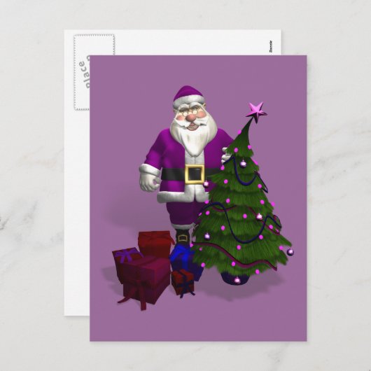 Paarse kerstman feestdagenkaart (Voorkant / Achterkant)