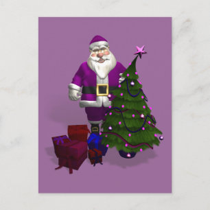 Paarse kerstman feestdagenkaart