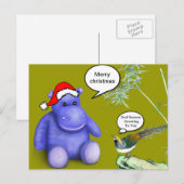 Paarse kerstnijlpaard feestdagenkaart (Voorkant / Achterkant)