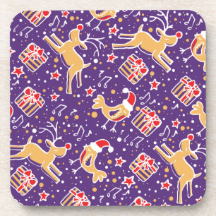 Paarse kerstrendiervogelset van 6 onderzetters