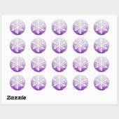 Paarse kerstsnowflakes ronde sticker (Vel)