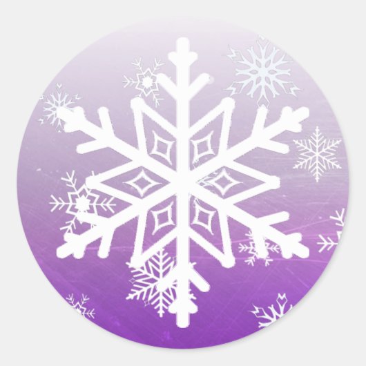 Paarse kerstsnowflakes ronde sticker (Voorkant)