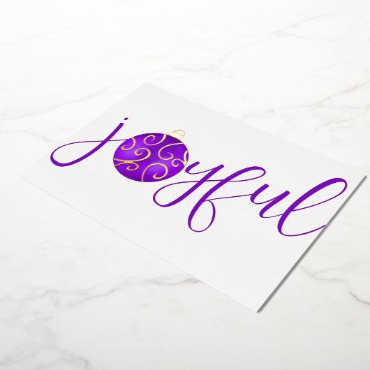 Paarse Kerstvreugde en Wit Echte Folie Feestdagenkaart (Gedraaid)