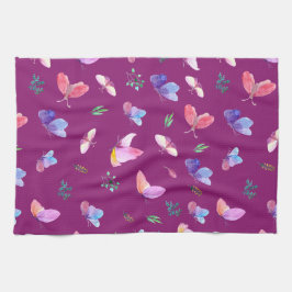 Paarse keukenhanddoek met vlinders
