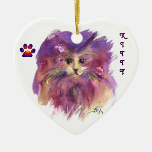 PAARSE KITTEN, KITTY CAT PORTRAIT, Amethyst Gemsto Keramisch Ornament (Voorkant)