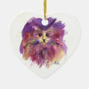 PAARSE KITTEN, KITTY CAT PORTRAIT Amethyst Gemston Keramisch Ornament
