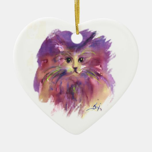 PAARSE KITTEN, KITTY CAT PORTRAIT Amethyst Gemston Keramisch Ornament (Voorkant)