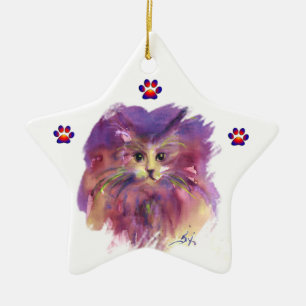 PAARSE KITTEN, KITTY CAT-PORTRAIT, kleurrijke pokk Keramisch Ornament