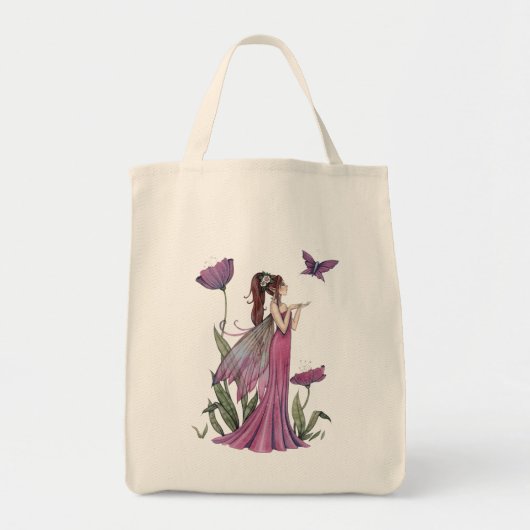 Paarse Klaproos Fee Fantasie Kunst Biologische Boo Tote Bag (Voorkant)
