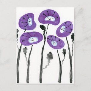 Paarse klaprozen Waterverf Bloemen Briefkaart
