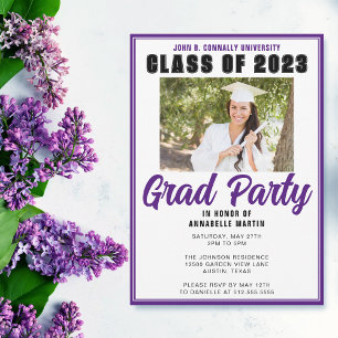 Paarse Klasse van 2025 Foto Modern Graduation Part Kaart