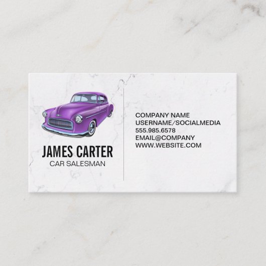 Paarse Klassieke auto Visitekaartje (Voorkant)