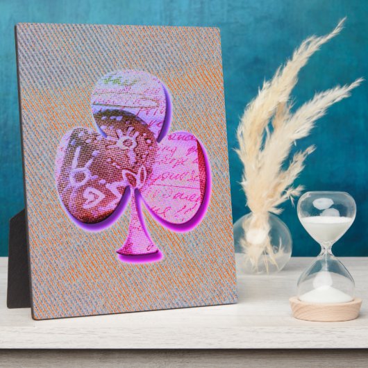 Paarse klaver op oranje en blauw denim fotoplaat (Zijkant)