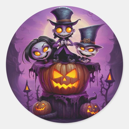 Paarse kleine tovenaar heidense monsters schattig  ronde sticker (Voorkant)