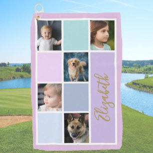 Paarse Kleurblok Aangepaste Sjabloon Familie Foto' Golfhanddoek