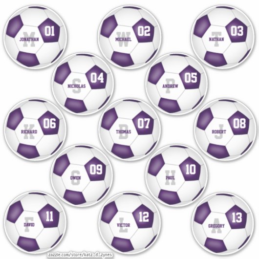 paarse kleuren voetbalclubs 13 spelers sticker (Voorkant)