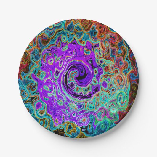 Paarse kleurrijke Groovy Abstract Retro vloeistof  Papieren Bordje (Voorkant)