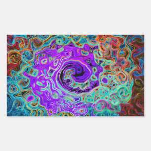 Paarse Kleurrijke Groovy Abstracte Retro Vloeibare Rechthoekige Sticker