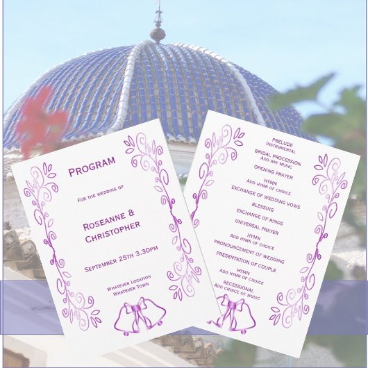 Paarse klokken Scrollwork Ontwerp Wedding Programma