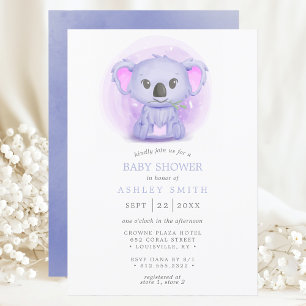 Paarse Koala Lieve Whimsical Waterverf Baby Shower Kaart