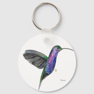 Paarse kolibrie waterverf vogel natuur paars sleutelhanger