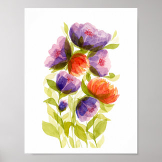Paarse Koraal Aquarel Botanicals Poster