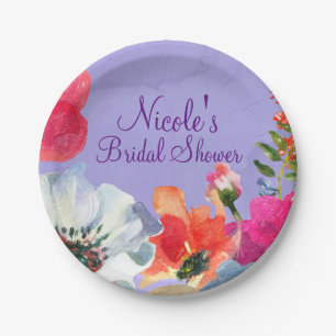 Paarse Krachtig Geschilderde Bloemrijke Pop Chic B Papieren Bordje