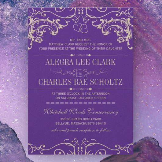 Paarse Kraft Paper Typografie Invite Kaart