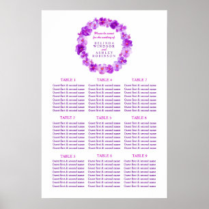 Paarse krans watercolor kunst huwelijks tafelplan poster