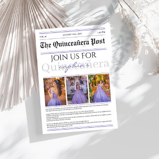 Paarse krant Quinceañera Kaart
