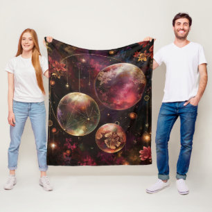 Paarse Kristal Planeet Galaxy Bloemrijk Kosmisch Fleece Deken