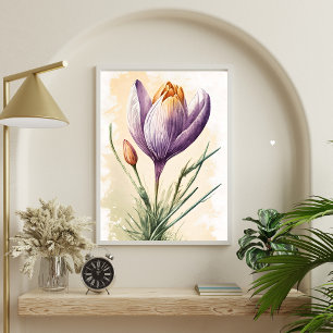 Paarse Krokus Bloem Bloemenschildering in Waterver Poster