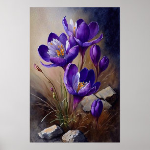 Paarse Krokus Bloemen Kunstprint Poster