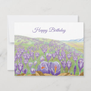 Paarse Krokus Bloemen op Lenteheuvel Illustratie Kaart