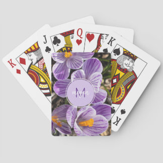 Paarse krokus bloemenfoto monogram pokerkaarten