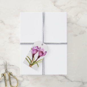 Paarse krokus lente bloem waterverf geschenk label cadeaulabel